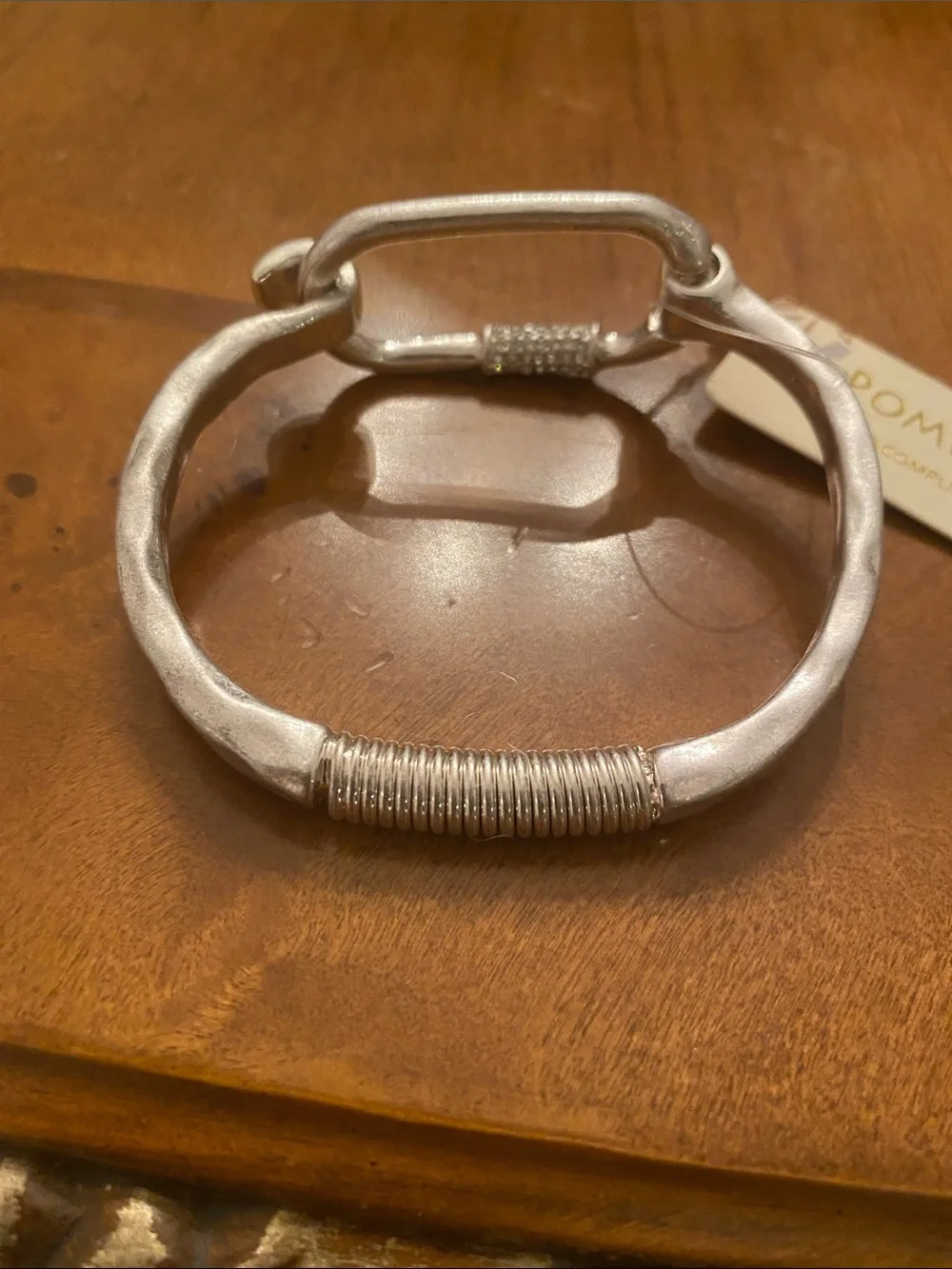 Sterling Silver Textured Bracelet with Pave Accent